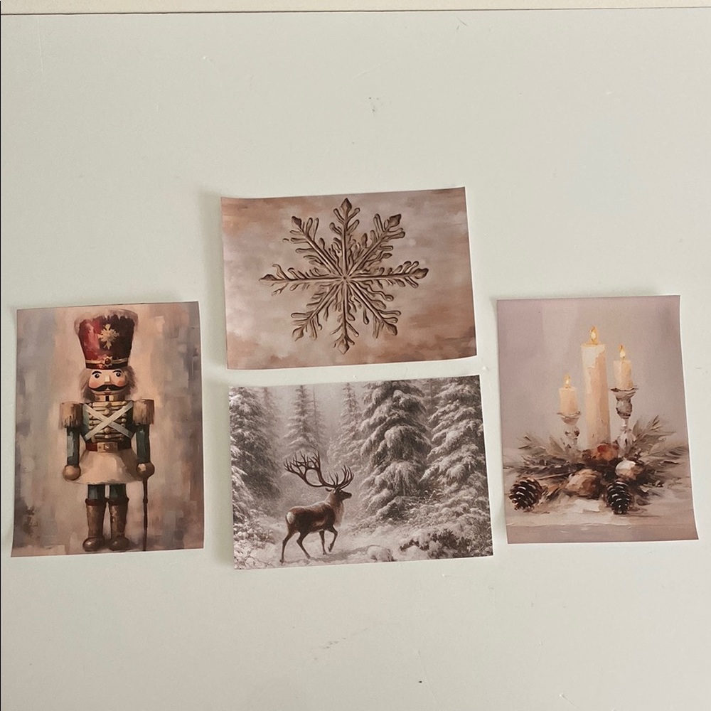 Set of 4 Winter Holiday Art canvas Prints 5x7 Christmas scenes holiday decor